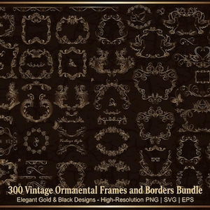 300 marcos ornamentales vintage con bordes dorados y negros, estilo barroco, para vino, clipart SVG, PNG, EPS, comerciales