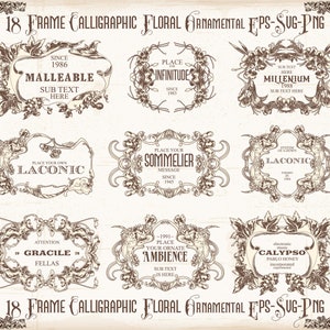 18 Old Frame Vintage | Antique Ornamental | Frame Clip | Calligraphy Hight Quality | Swirls Wedding Graphics | Instant Download
