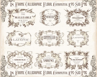 18 Old Frame Vintage | Antique Ornamental | Frame Clip | High Quality Calligraphy | Swirls Wedding Graphics | Instant Download
