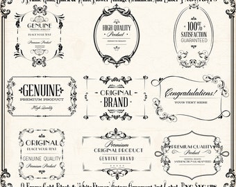 55 banner ornamentali in bianco e nero, cornici e bordi decorativi barocchi vintage, clipart in formato PNG SVG EPS
