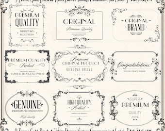 09 Black Gold White Banner | Ornamental Frame | Vintage Design | Swirly Floral Element | Digital Clip Art | Set03 Files | Instant Download