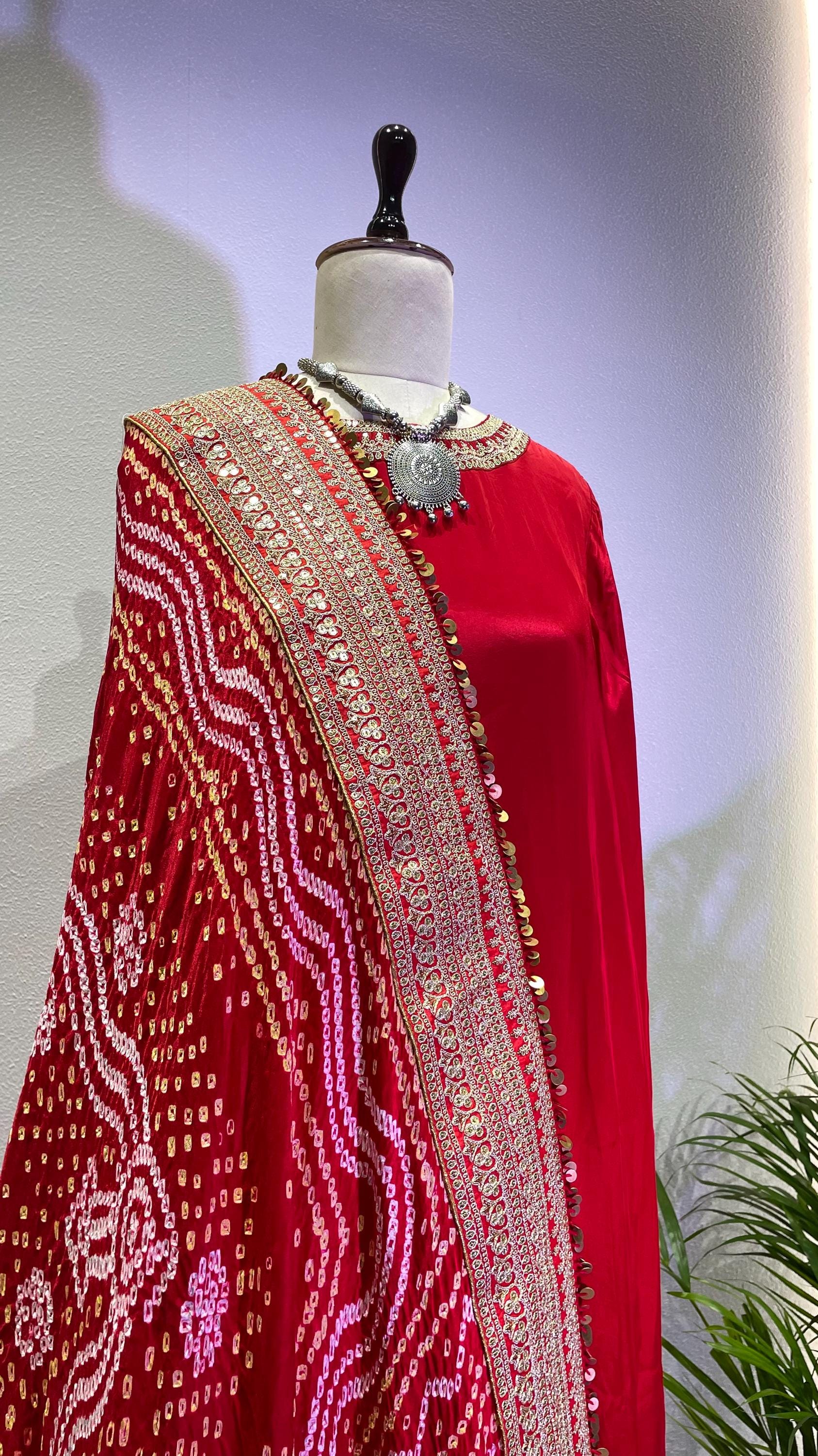 Traditional Red & Gold Bandhani Print Cotton Blend Dupatta with Tassel Fringe