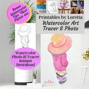 Watercolor paint kit, Little Girl in Hat, Tracer, Reference Photo  (Digital Download)