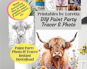 Highland Cow Paint Party Kit: Tracer & Photo (Digital Download)