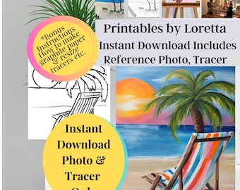 Sunset Beach Paint Party Kit: Tracer & Referenzfoto (Digitaler Download)