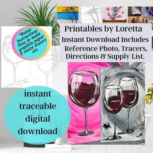 DIY Paint Party Kit Instant Download Tracer, Anleitungen, Materialliste, Paint Night, Sip und Paint, Farbe und Wein. Auswahl zwischen 1 oder 2 Gläsern