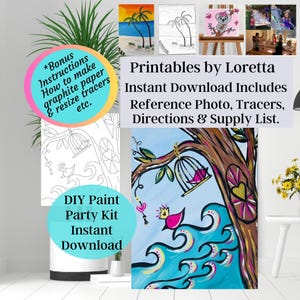 DIY Paint Party Kit, Sofort Download, Whimsical Way, Referenzfoto, Tracer, Anleitung, Materialliste, Paint and Sip, Singvögel, Wellen