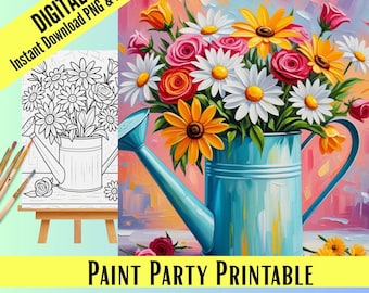 DIY Paint Party Kit: Turquoise Watering Can, Wildflower Art