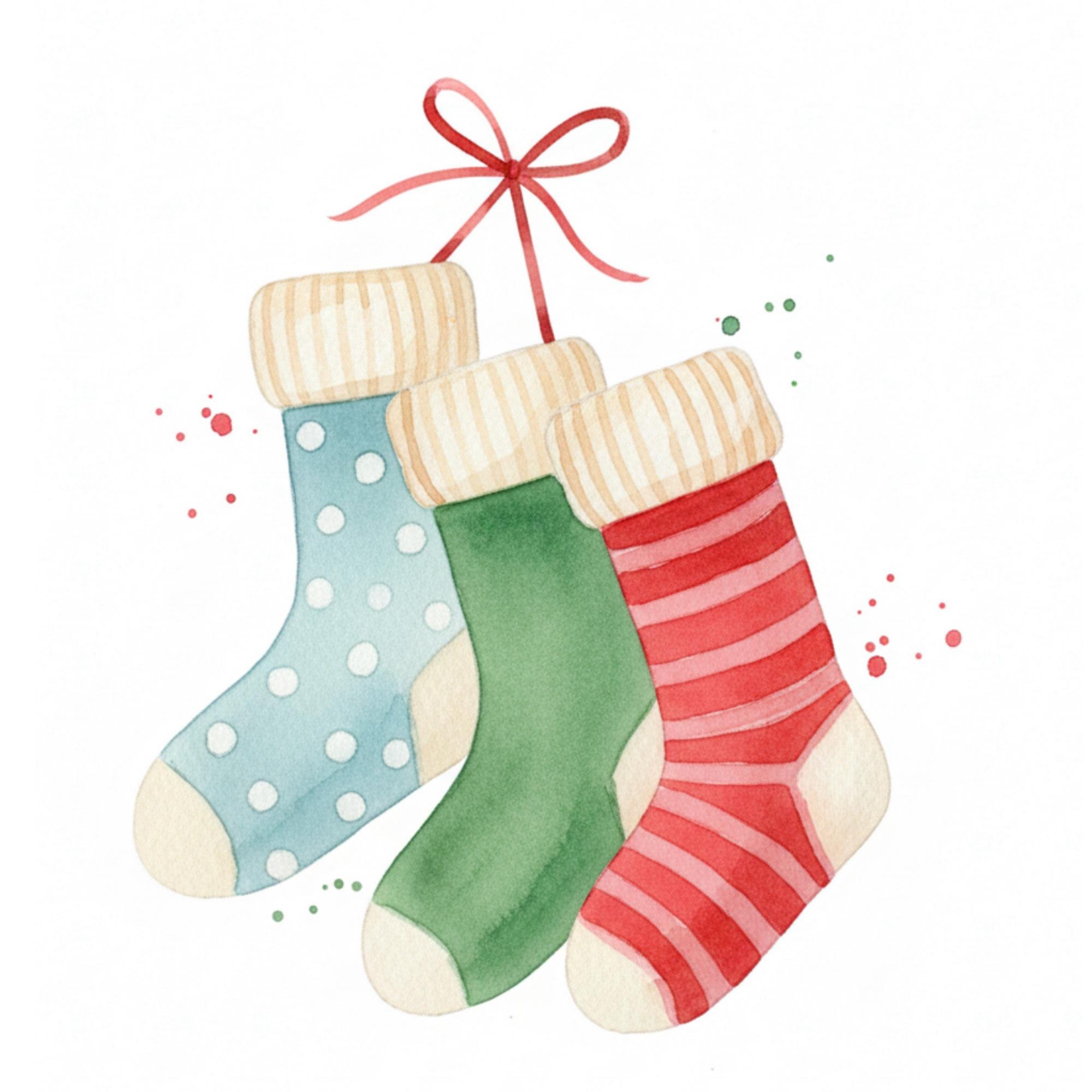 冬のクリスマスストッキングの水彩画テンプレートキット（トレーサーと写真、水彩画用品情報付き）（デジタルダウンロード） - Etsy 日本, image size:2000x2000