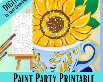 Sunflower Paint Party Kit: Cup of Sunshine Printable (Digital Download) Photo, tracer , supply list and instructions.