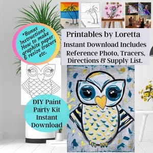 DIY Paint Party Kit Sofortiger Download Winter Wonderland Owl, Suck and Paint, Foto, Tracer, Anleitung, Materialliste, Bonus Info, Kids Art