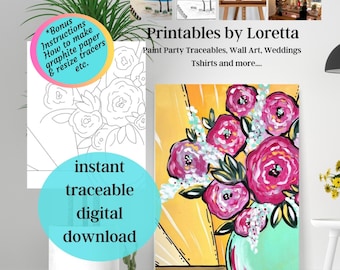 DIY Flower Paint Party Kit: Traceable Photo, tracer, supply list and instructions.(Digital Download)