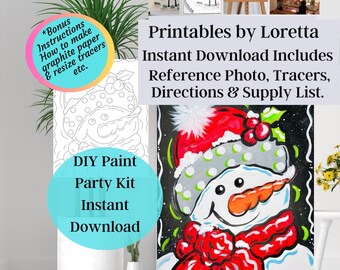 Christmas Snowman Paint Party Kit: DIY Painting,  (Digital Download) Photo, tracer , supply list and instructions.