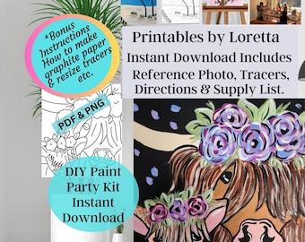 Highland Cow Paint Party Kit: Mom and Baby DIY (Digital Download)