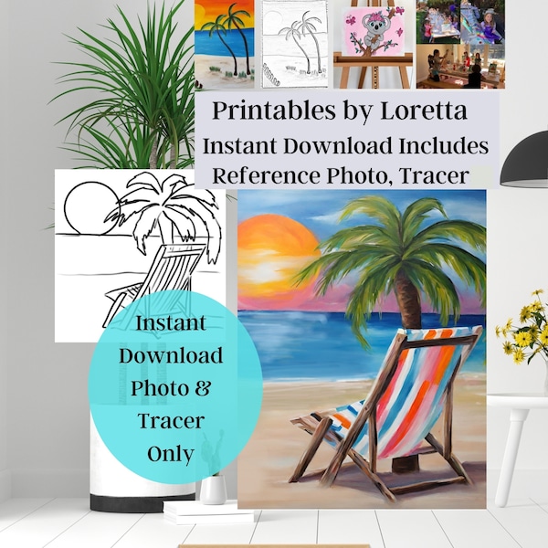 DIY Paint Party Kit Instant Download Sunset at the Beach,  Painting for your Paint & Sip party,**Tracer and Reference photo Only** DIY Craft