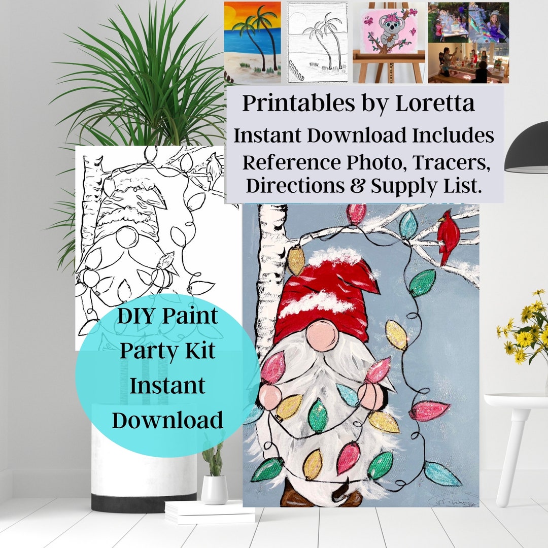DIY Paint Party Kit Instant Download Christmas Gnome and Lights Paint & Sip  Party, Tracer, Step by Step Instructions, Supply List, Kids Art 