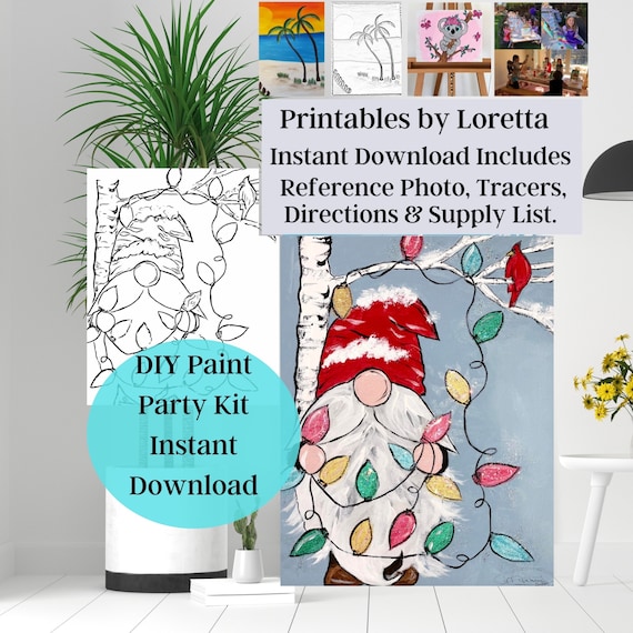 DIY Paint Party Kit Instant Download Christmas Gnome and Lights