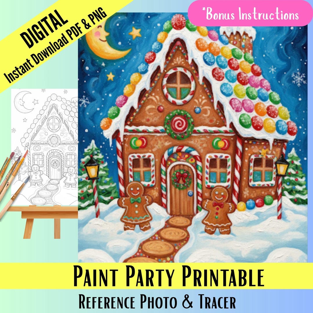 Gingerbread House Paint Party Kit Christmas Art Tracer (digital