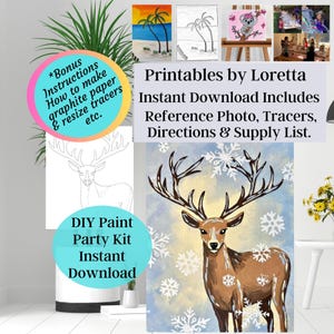 DIY Paint Party Kit Sofortiger Download Winter Wonderland Mystic Deer, Sip and Paint, Foto, Tracer, Anleitung, Materialliste, Bonus Info, Kinder