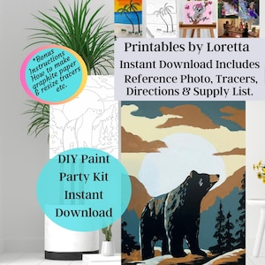 Zestaw DIY Paint Party do pobrania natychmiast Bear Country, zdjęcie referencyjne, znacznik, instrukcje, lista materiałów, Paint and Wine, Paint Night, Paint & Sip