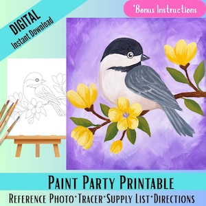 Chickadee Paint Party Kit: Utskrivbar vårfågel (digital nedladdning)
