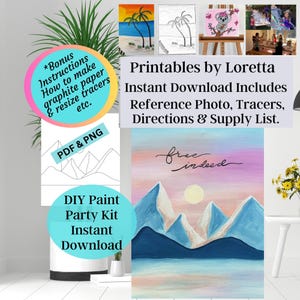 DIY Paint Party Kit Sofortiger Download Kostenlos Berge, Enthält Referenzfoto, Tracer, Anleitung & Materialliste, Lerne zu malen, DIY Art