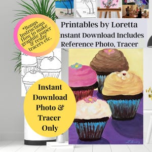 Kit de fiesta de pintura DIY, cupcakes de descarga instantánea, pintura para tu fiesta de pintura y bebida, **Solo trazador y foto de referencia** Información adicional