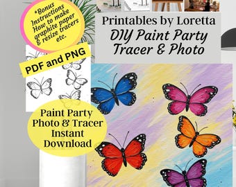 Butterfly Paint Party Tracer: DIY Acrylic Painting (Digital Download)