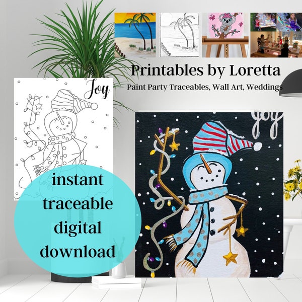 DIY Paint Party Kit Instant Download Winter Snow Much Joy  Paint & Sip  party, Tracer, Step by Step Instructions , supply List, kids Art