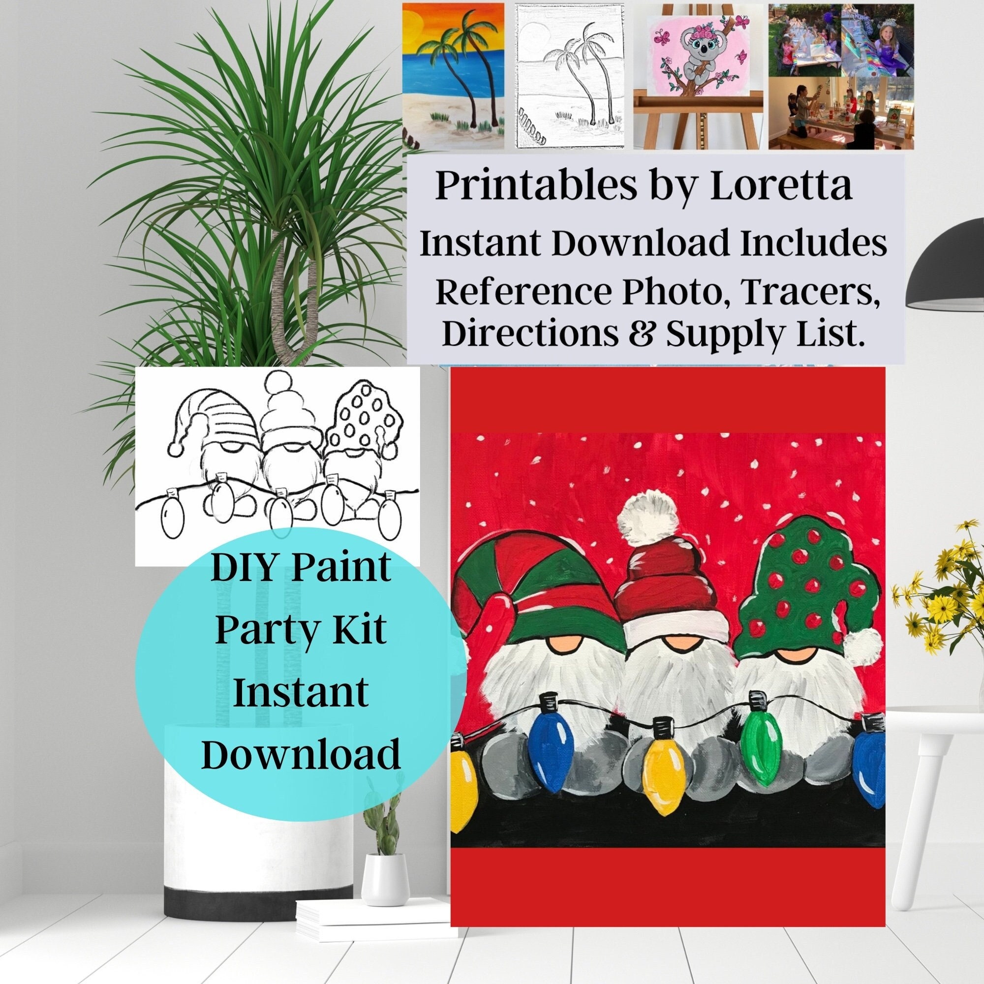 DIY Paint Party Kit Instant Download Three Christmas Gnomes for Paint Party  Includes Tracer, Step by Step Instructions & Supply List. 