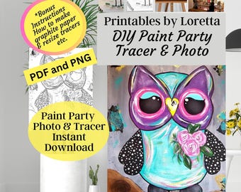 Owl Paint Party Tracer, DIY Art, Reference Photo (Digital Download)