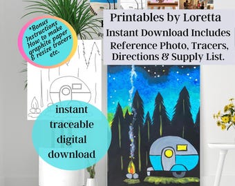 Camper Under Stars Paint Party Kit: DIY Art Project (Digital Download)