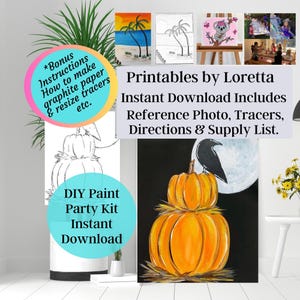DIY Paint Party Kit Sofortiger Download Halloween Rabe mit Mond, Foto, Tracer, Anleitung & Materialliste und Bonus Info, Sip n Paint Party