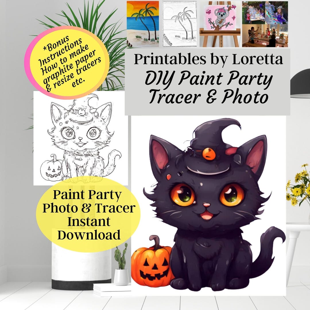 DIY Paint Party Kit Instant Download Halloween Black Cat, Paint & Sip ...