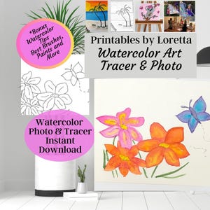 Watercolor Flowers & Butterfly: Art Tracer, Reference Photo (Digital Download)