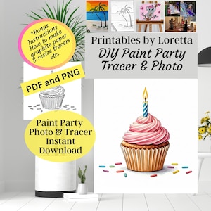 DIY Paint Party Kit Instant Download Birthday Cupcake Paint & Sip party,**Tracer and Reference photo Only** Kids Paint Party, Girls nite out