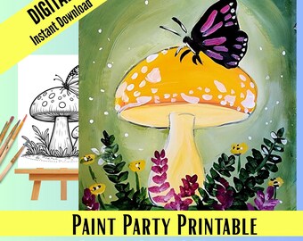 Muchomor – akrylowa sztuka: DIY Paint Party Printable (do pobrania w formacie PDF, w zestawie konturówka 8x10)