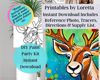 Christmas Reindeer DIY Paint Party Kit (Digital Download) Photo, tracer , supply list and instructions.