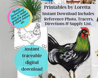 Christmas Chicken Paint Party Kit: Traceable Art (Digital Download) Photo, tracer , supply list and instructions.
