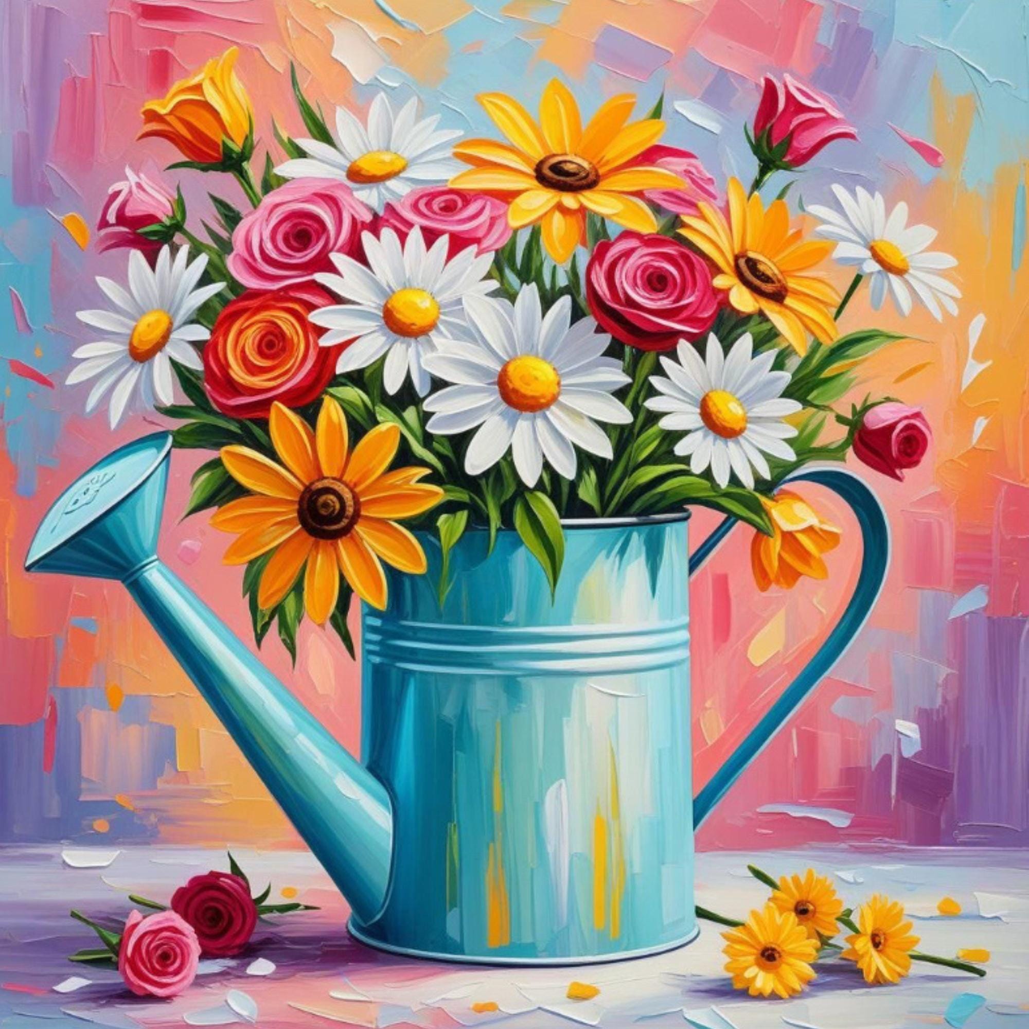 DIY Paint Party Kit: Turquoise Watering Can, Wildflower Art