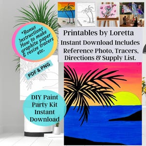 Zestaw do samodzielnego malowania na imprezę, do pobrania natychmiast, Black Light Sunset, zawiera zdjęcie, znaczniki PDF/PNG, instrukcję i listę materiałów, farbę i wino