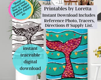 Mermaid Tail Paint Party Kit: DIY Art Tracer, Supply List (Digital Download)