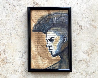 Porträt Illustration auf alter Buchseite - Punk Vintage Deko - Geschenk für Kaffeeliebhaber - Kaffeemalerei „Punks“ - Original handgemalt