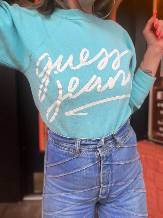 Vintage 90s Guess Jeans Raglan//baby blue//Small/… - image 1