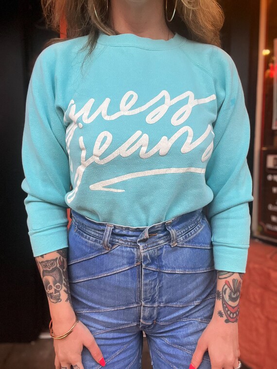 Vintage 90s Guess Jeans Raglan//baby blue//Small/… - image 2