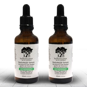Natural facial oil with argan oil, almond oil and jasmine.