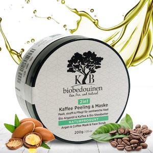 Argan oil coffee body scrub and mask, natural ingredients.