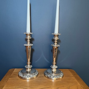 Antique Victorian tall silver plated embossed candlesticks, vintage silver candle holders, tall dinner candlestick holder/ vintage / baroque