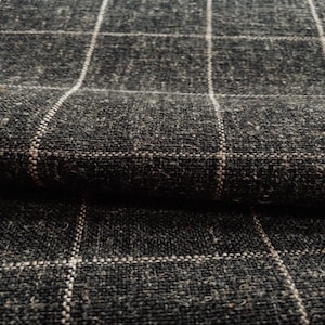 Black Plaid Upholstery Fabric Brown Windowpane Modern Fabric for Chairs Designer Fabric for Pillows Fabric Check Linen Fabric by the Yard