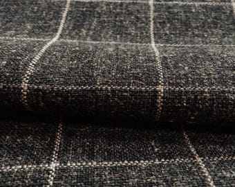 Charcoal Plaid Upholstery Fabric Black Windowpane Check Fabric for Chairs Designer Fabric for Pillows Fabric Linen Blend Fabric by the Yard